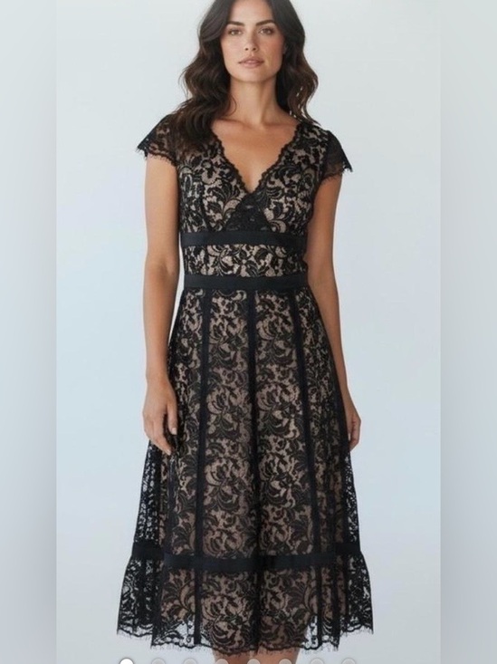 LOFT Dresses & Skirts - LOFT Black Lace Midi Dress with Nude Lining
